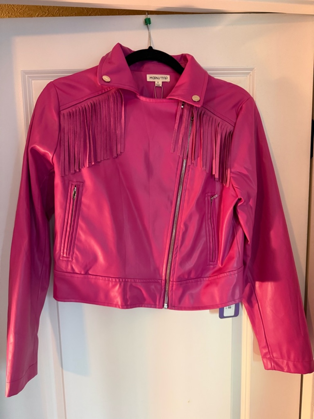 Hot Pink Fringe Moto Jacket for Women